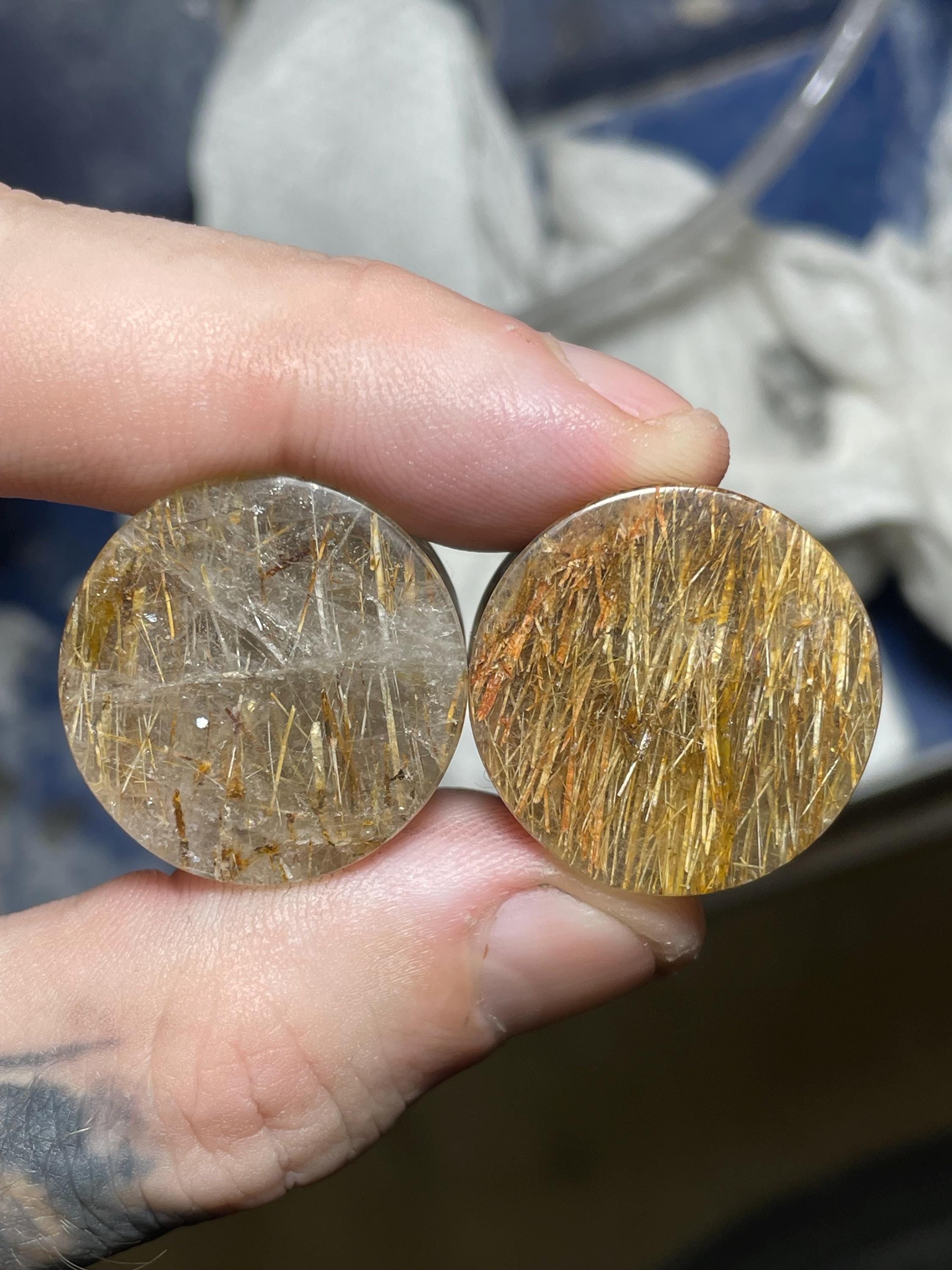 7/8” 22mm Rutilated Quartz Round Plugs 22A