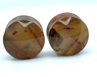 7/8&quot; 22mm Banded Red Inclusion Agate Round Plugs  Old Stock Gauges 22M