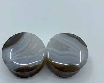15/16&quot; 24mm Stone Plugs Black Skin Agate 24M