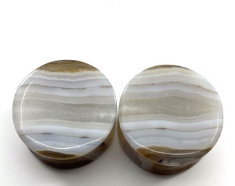 15/16&quot; 24mm Stone Plugs Black Skin Agate 24L