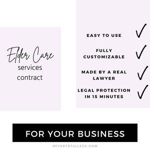 Elder Care Agreement | Elder Care Contract| Legal Contracts | Templates | Agreements | Assistance Caregiver