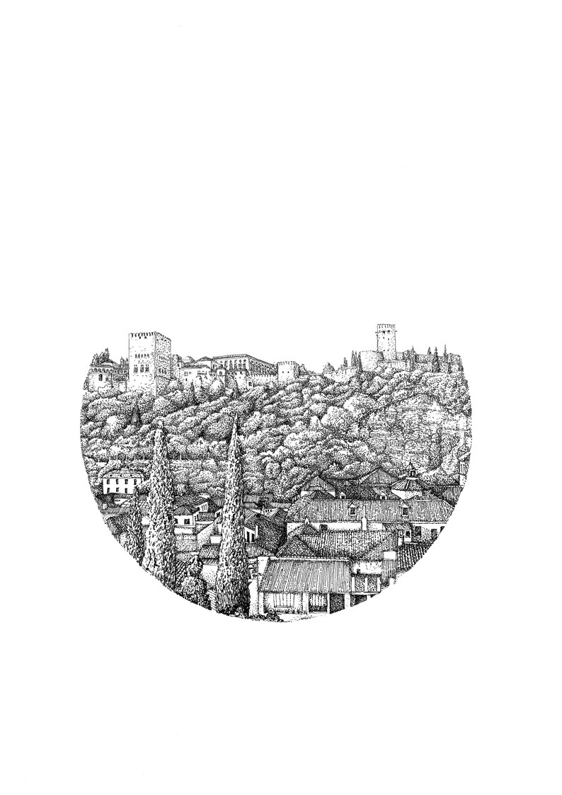 Spain Black and White Granada Sketch Limited Edition Print