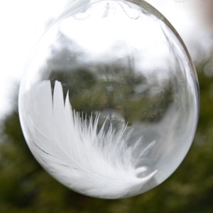 After a death, a tender gift for a grieving heart, a blown glass tear drop with one white angel feather inside with tender words of comfort. image 2