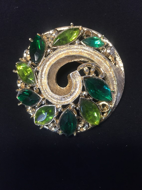 Emmons Vintage Green Rhinestone Brooch