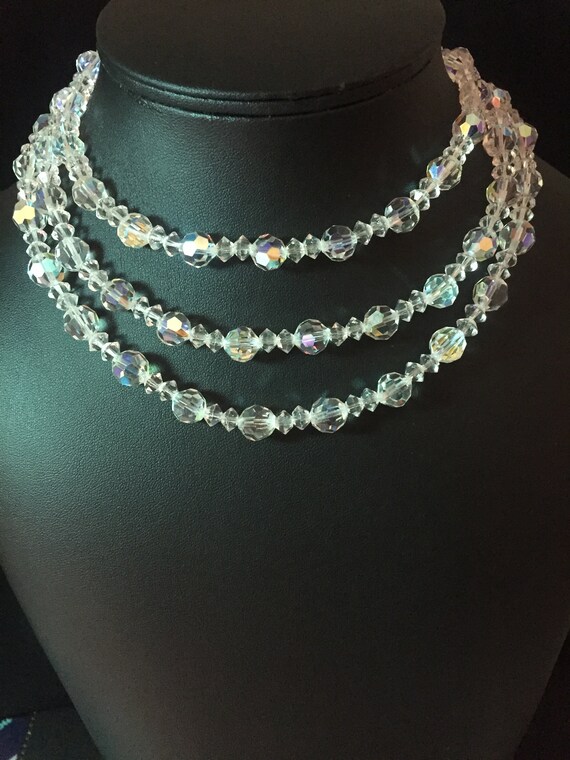 Lisner Vintage Aurora Borealis Triple Strand Neckl