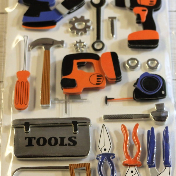 Tools, Drill, Saw, Hammer, Screwdriver, La Petites 3D Stickers, Acid Free, Scrapbooking, Cards, Journals, The Paper Studio,(Tps257)