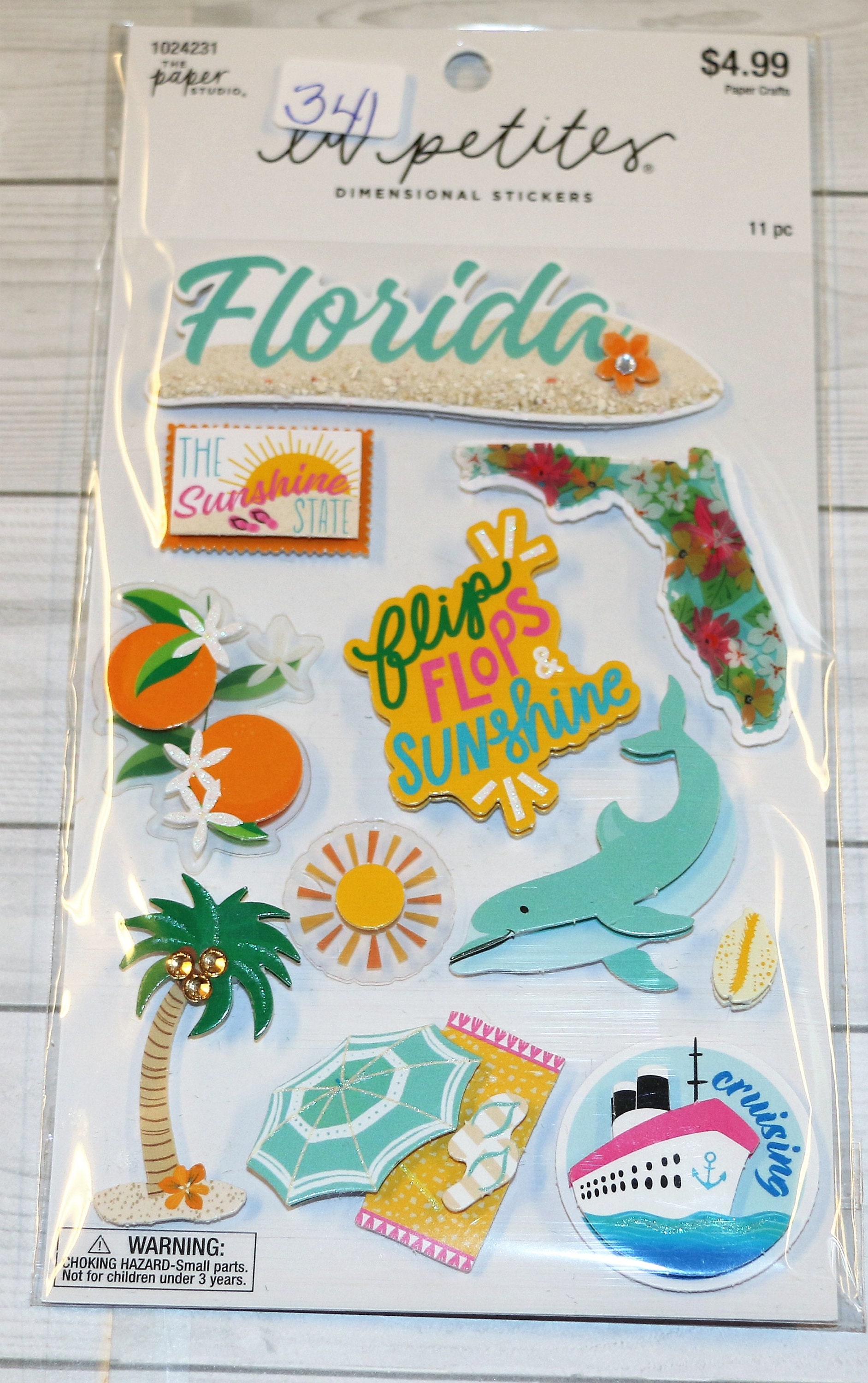 Florida, Sunshine, Warm, Palm Trees, Oranges, Sea Life, the Paper Studio,  La Petites 3D Stickers, Acid Free, Cardstps341 