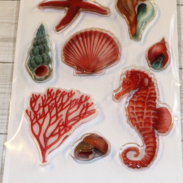 Sea Life, Sea Horse, Star Fish, Coral, Shells, Snails, La Petites 3D Stickers, Acid Free, Scrapbooking, Cards, The Paper Studio,(Tps355)