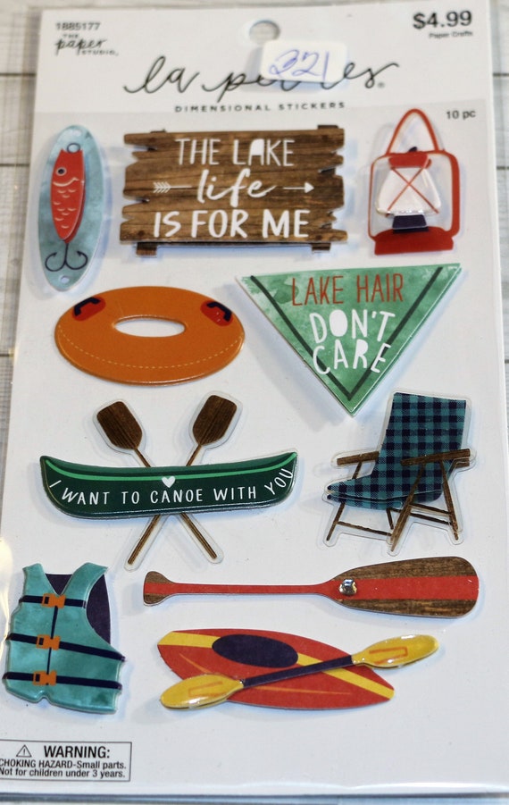 Lake Life is for Me, Canoe, Tubing, Fishing, the Paper Studio, La Petites  3D Stickers, Acid Free, Scrapbooking, Cardstps321 