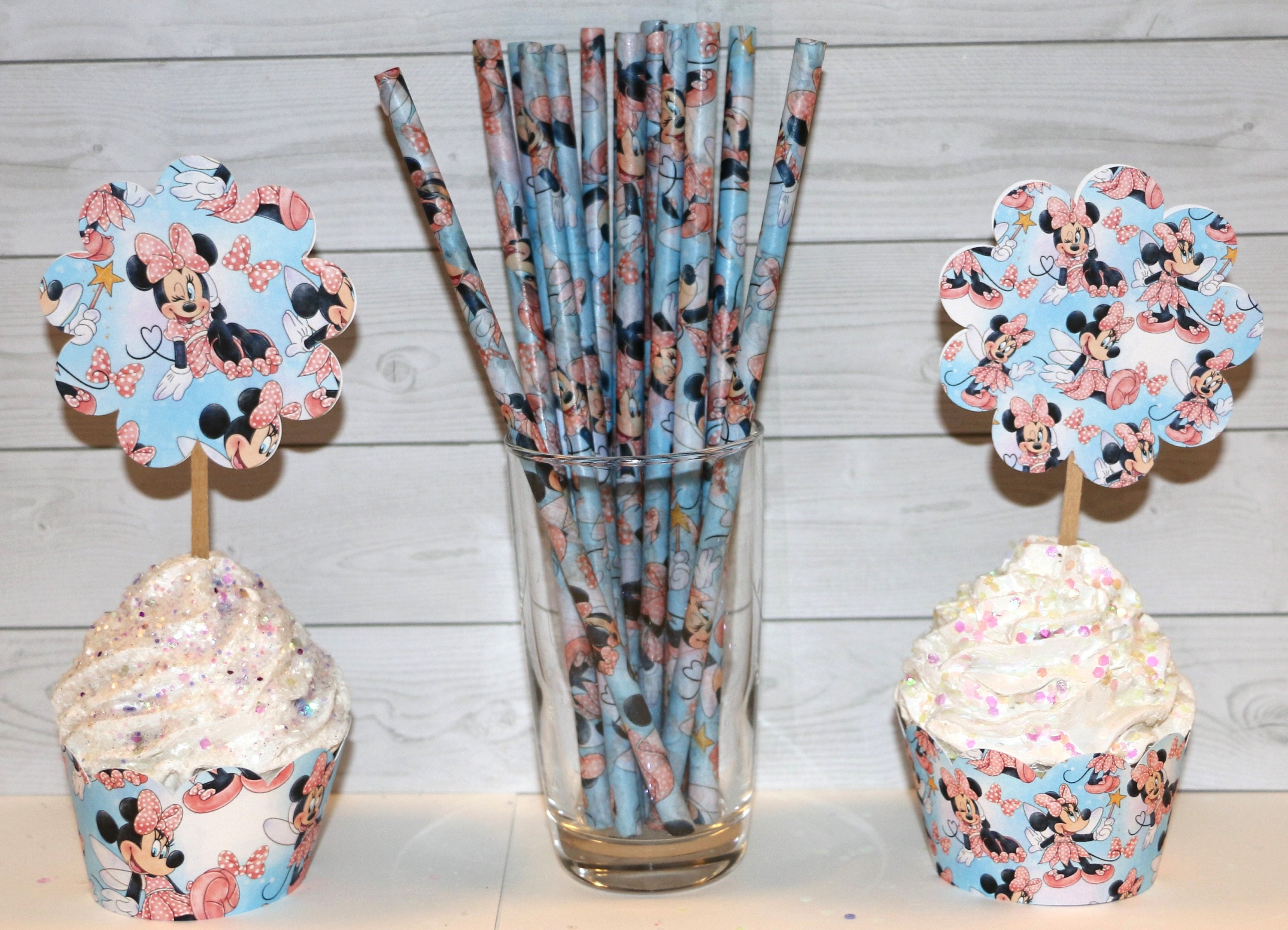 13 Bakers Dozen Minnie Mouse Love Fairy Cupcake Wrappers PicksMatching Straws Holders Parties Birthdays Children Holidayscc72