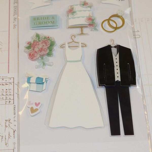 Wedding, Wedding Day, Flowers, Gown, Cake, Rings, La Petites 3D Stickers, Acid Free, Scrapbooking, Cards, Journals, The Paper Studio,(Tps376