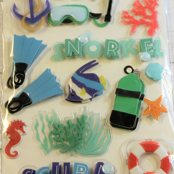 Scuba, Dive, Snorkel, La Petites 3D Stickers, Acid Free, Scrapbooking, Cards, Journals, The Paper Studio,(Tps244)