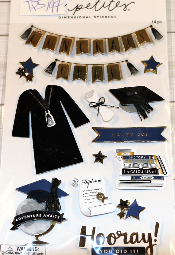 Congrats, Grad, Diploma, Cap and Gown, La Petites 3D Stickers, Acid Free,  Scrapbooking, Cards, Journals, the Paper Studio,tps197 