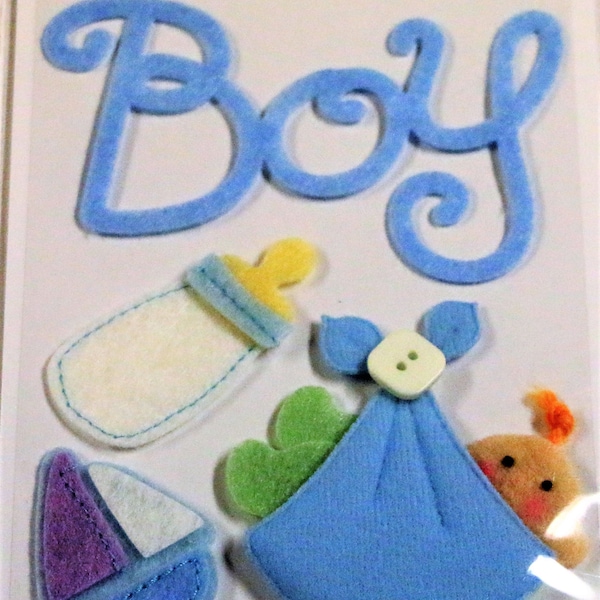 BABY BOY Felt, La Petites, 3-Dimensional Sticker Set, Baby Boy, Bottle, Sail Boat, Scrapbooking, Cards, The Paper Studio,(TPS129)