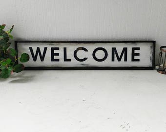 WELCOME wood sign | Entryway sign | distressed farmhouse style | housewarming gift | Home sign