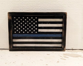 BLUE LINE FLAG wood sign | Police Flag sign | distressed blue line flag | United States Police Flag | Police sign