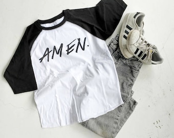 AMEN shirt // youth shirt // CHRISTIAN t-shirt // boy top // girl top // Jesus shirt // prayer // unisex faith shirt // raglan shirt