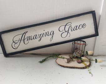 AMAZING GRACE wood SIGN // wooden sign // faith sign // black frame // christian art // rustic // farmhouse style // Scripture wood sign