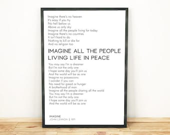 IMAGINE wall print | JOHN LENNON poster | The Beatles lyrics wall art | classic songs | wall decor | music poster | music lyrics wall art