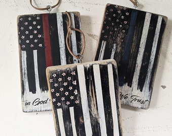 AMERICAN FLAG Christmas ORNAMENTS / Support Police / Support Firefighters / God Bless America / in God We Trust /  holiday decor