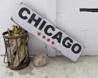 CHICAGO WOOD SIGN | 4 star Chicago sign | City of Chicago | Vintage Chicago | rustic sign | Chicago art | wood signs | Chitown