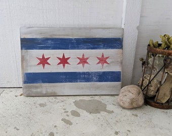 CHICAGO FLAG wood sign | 4 stars | wall hanging | rustic flag | City of Chicago | Chitown | vintage Chicago | Chicago sign