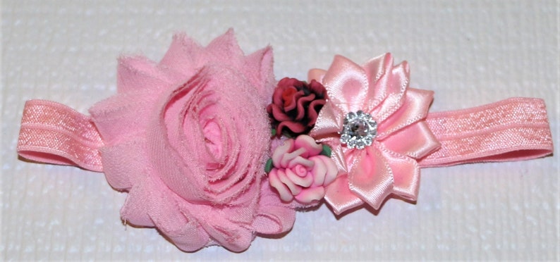 Baby Pink Cake Smash Birthday White Girls Purple Photos HEADBAND Peach Rhinestones Newborn Cream FlowerFloral Elastic Gift