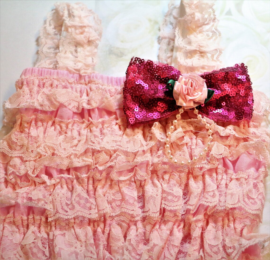 Baby Girl Lace Romper SET 2 Pc. Pink Romper and Pink Sequin Etsy
