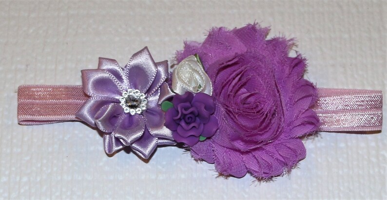 Baby Pink Cake Smash Birthday White Girls Purple Photos HEADBAND Peach Rhinestones Newborn Cream FlowerFloral Elastic Gift