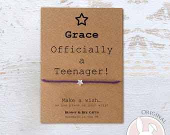 Officially A Teenager, Name On Card, Wish Bracelet, 13th Birthday Gift, Teenage Special Gift, Granddaughter 13 th Cards, Daughter Present