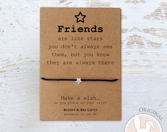 Friends Are Like Stars, Wish Bracelet, Leaving School Gift, Birthday Party Goodie Bags Gifts, Miss You, Weekend Away Presents,Bestie Forever