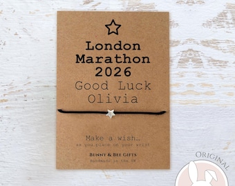 London Marathon Good Luck Gift, Charm Wish Bracelet, Motivational Quote, Personalised Present, Add Name On Cards, Sending Luck Message