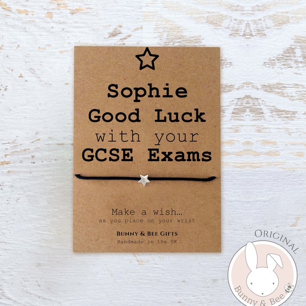 GCSE PERSONALISED GIFT, Wish Bracelet, Gifts For Exams, Sending Luck, Daughter Son Exam Survival, Lucky Charm, Granddaughter gcse’s Card