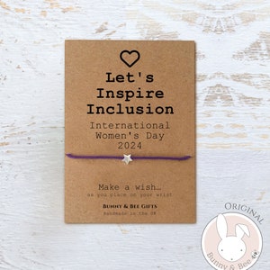 Día Internacional de la Mujer, pulsera de deseos, regalos de colegas, logotipo de la empresa, mujeres, cita inspiradora, tarjeta de mensaje femenina, inclusión inspiradora imagen 1