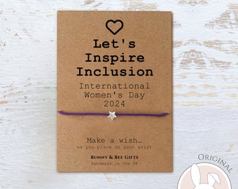 International Women's Day,Wish Bracelet, Colleagues Gifts,Company  Logo, Women, Inspirational Quote, Message Card Female, Inspire Inclusion.