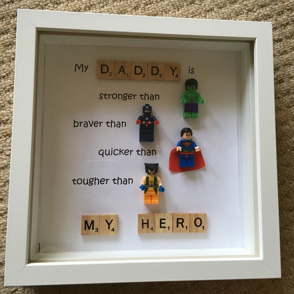 Superhero frame, My Daddy is my Hero, Superhero, Fathers Day Gift, Lego, Scrabble frame, Gift, marvel heros