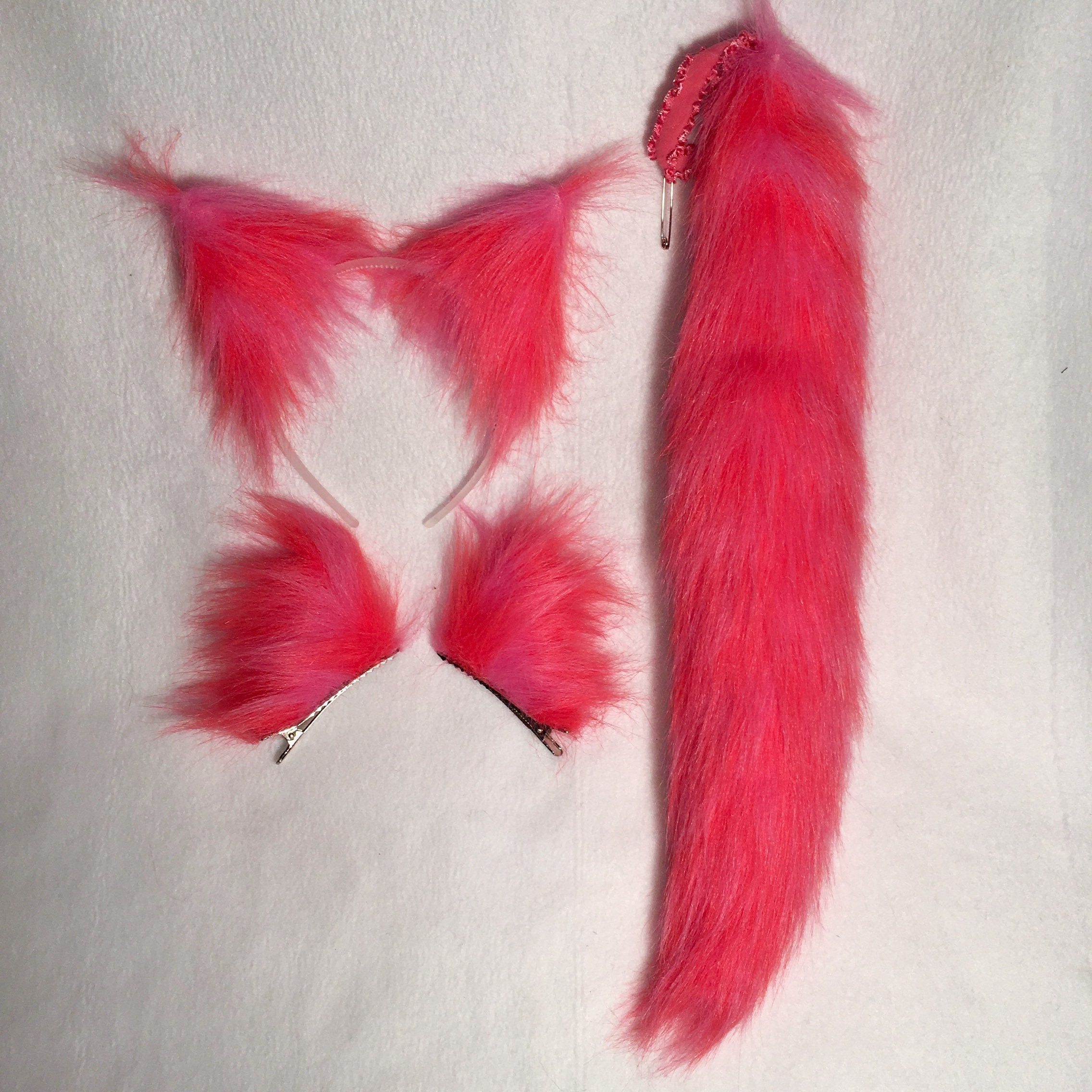 Pink Cat Ears and Tail/17 SET Combo Clipon or Elastic Etsy