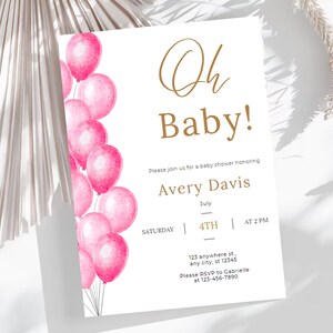 Simpatico invito rosa per baby shower, inviti modificabili per baby seminatore di Digital Canva, regalo per neo mamma, biglietti per baby shower modificabili online