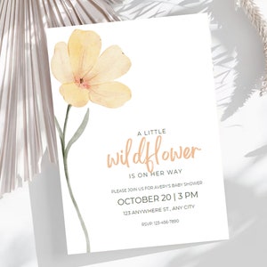 Invito per baby shower Wildflower, Inviti per seminatori modificabili Digital Canva, Regalo per la nuova mamma, Carte per baby shower modificabili online