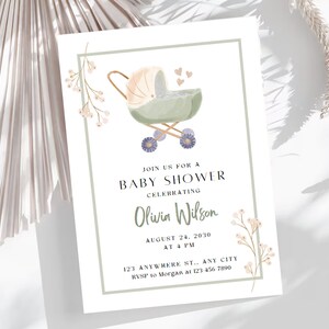 Invito minimo per baby shower, inviti per seminatori modificabili Digital Canva, regalo per la nuova mamma, biglietti per baby shower modificabili online