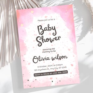 Invito rosa per baby shower, inviti modificabili per baby seminatore di Digital Canva, regalo per neo mamma, biglietti per baby shower modificabili online