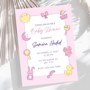 Invito rosa per baby shower, inviti modificabili per baby seminatore di Digital Canva, regalo per neo mamma, biglietti per baby shower modificabili online