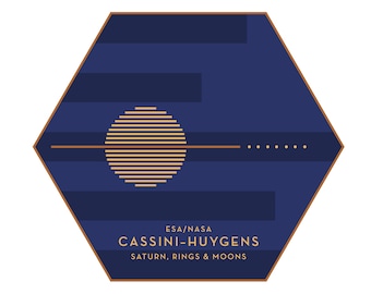 Cassini Huygens Saturn Mission, vinyl sticker, &quot;reimagined space mission patch&quot;