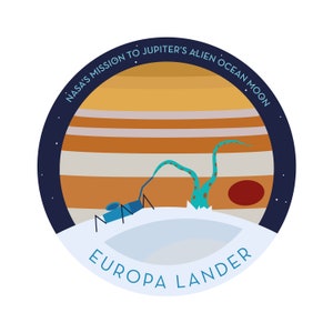Europa Lander, vinylsticker, Jupitermaan, geïnspireerd op missiepatch