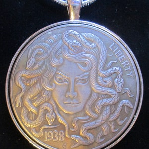 1938 Hobo Morgan Dollar Coin/Pendant- MEDUSA - Fantasy Coin!, 24 inches Sterling Silver Necklace