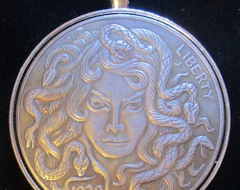 1938 Hobo Morgan Dollar Coin/Pendant- MEDUSA - Fantasy Coin!, 24 inches Sterling Silver Necklace