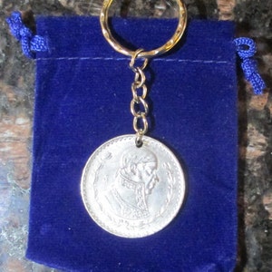 1962 Mexican Silver 1 Peso  KEY CHAIN with gift bag