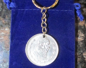 1962 México plata 1 Peso llavero con regalo bolso