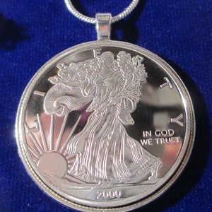 NEW-24&quot;sterling silver necklace with coin/pendant Walking Liberty