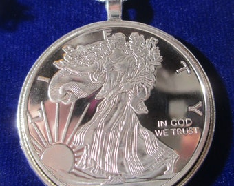 NEW-24&quot;sterling silver necklace with coin/pendant Walking Liberty